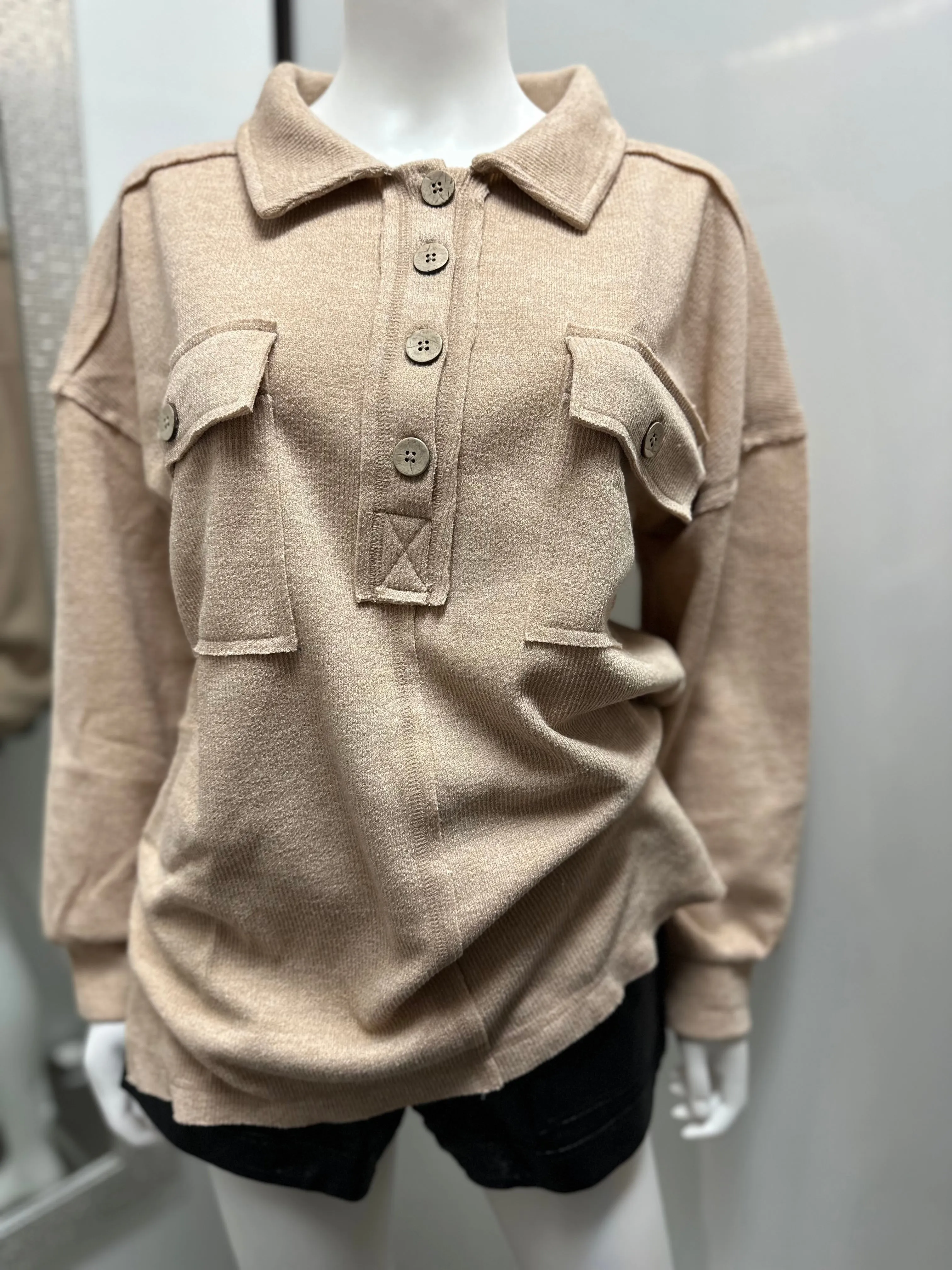 Women Henley Top/Taupe-NT11852