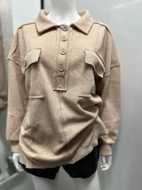 Women Henley Top/Taupe-NT11852