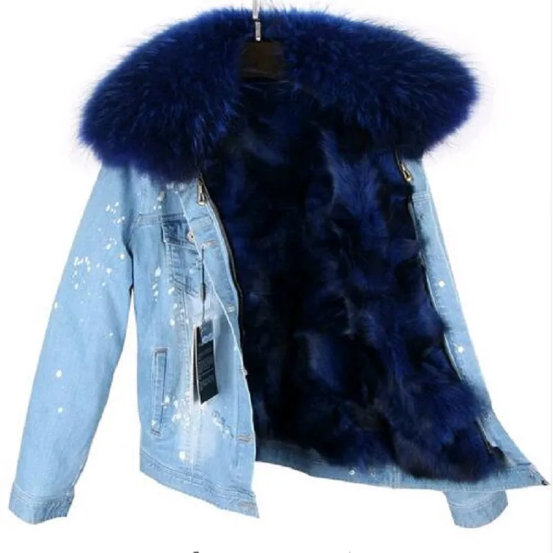 Women's Winter Casual Slim Denim Parka With Raccoon Fur