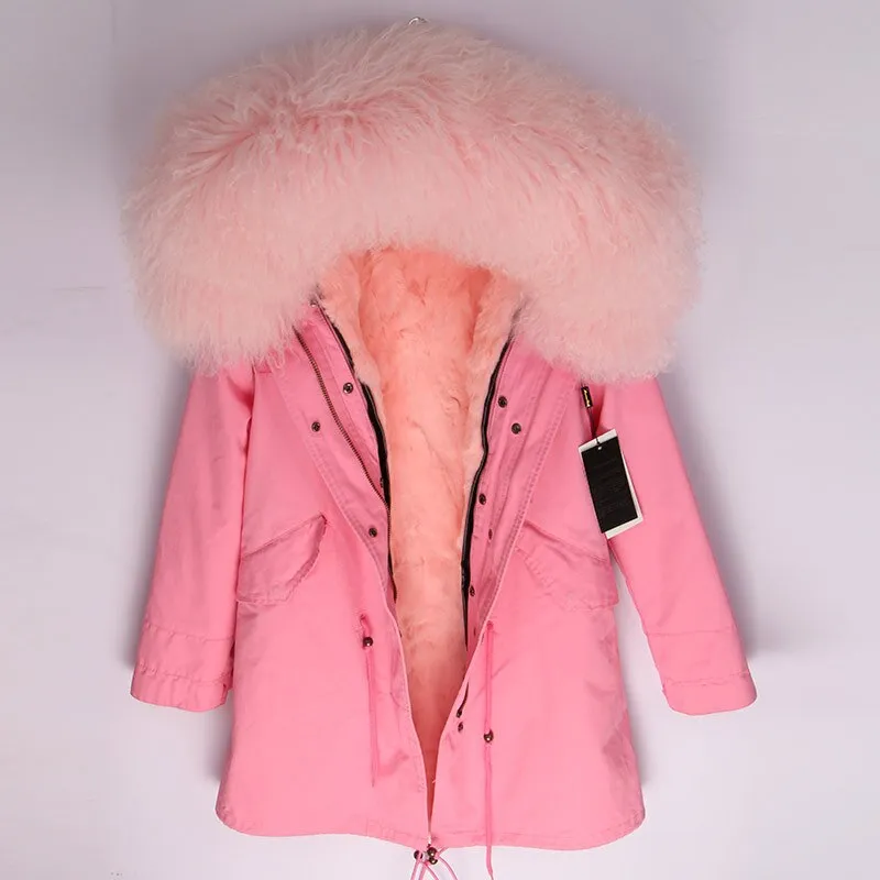 Women's Winter Casual Slim Long Parka With Sheep Fur