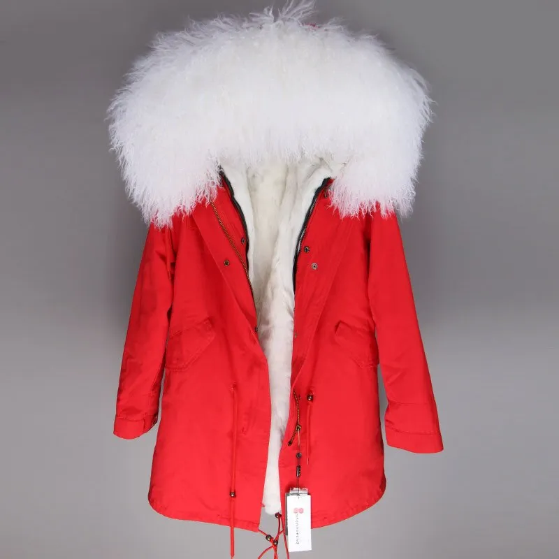 Women's Winter Casual Slim Long Parka With Sheep Fur
