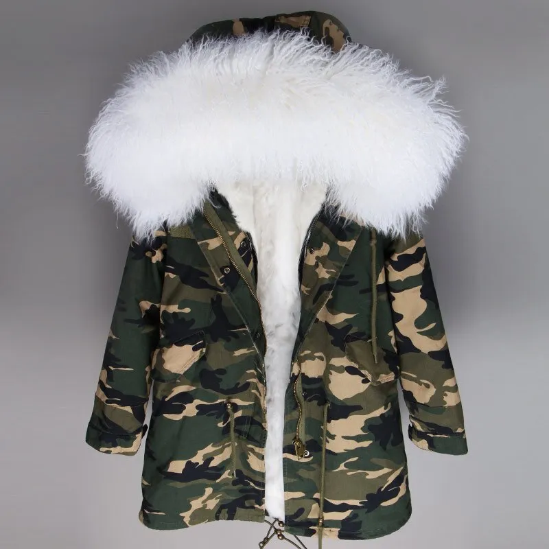 Women's Winter Casual Slim Long Parka With Sheep Fur