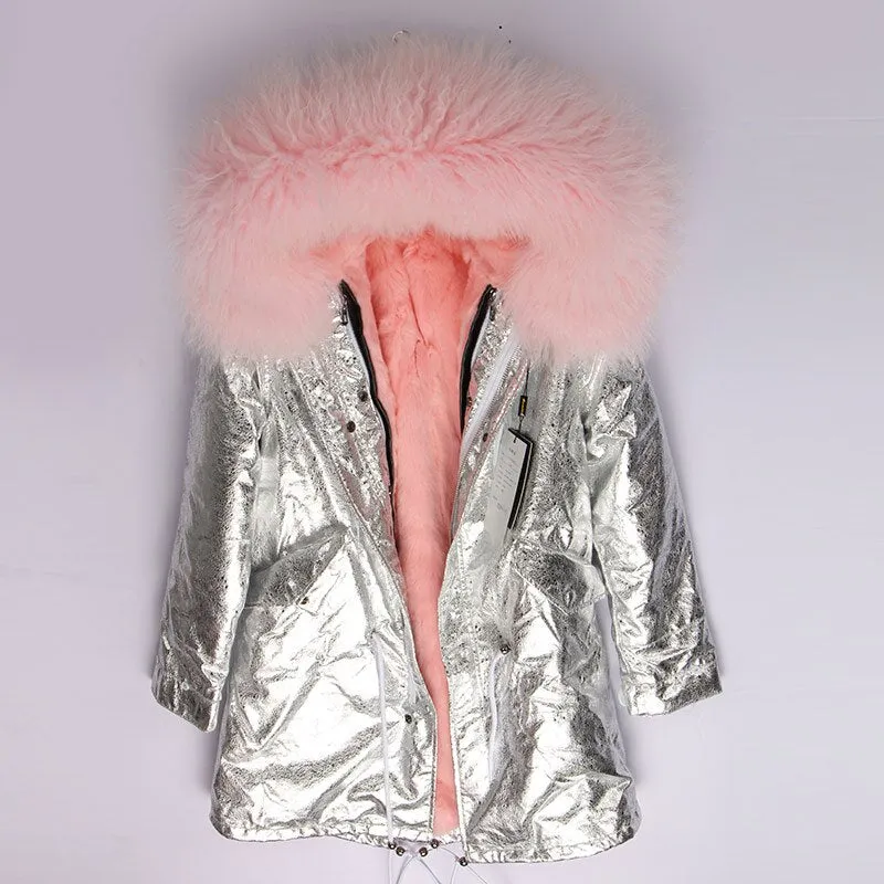 Women's Winter Casual Slim Long Parka With Sheep Fur