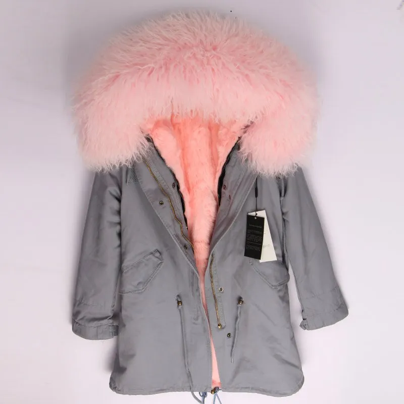 Women's Winter Casual Slim Long Parka With Sheep Fur