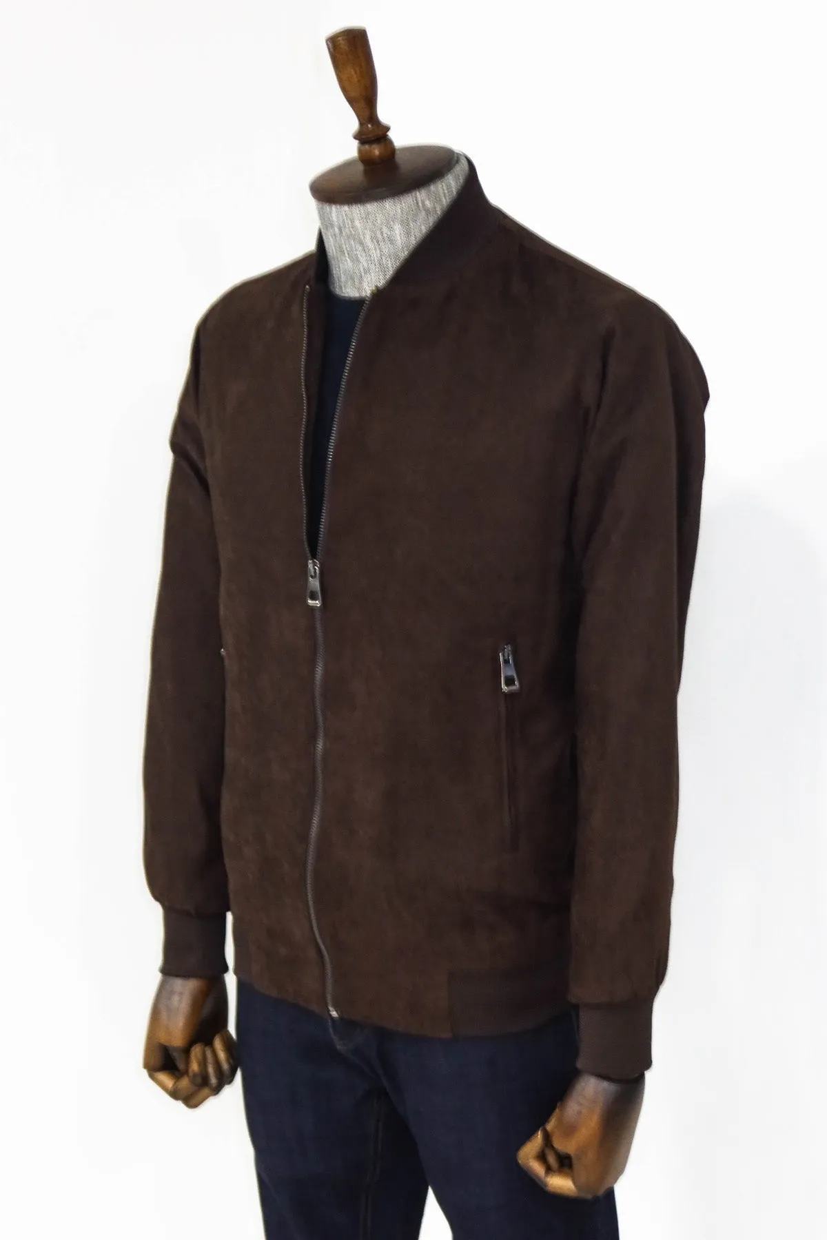 WSS Plain Zippered Pockets Brown Men Bomber Coat  - Singen