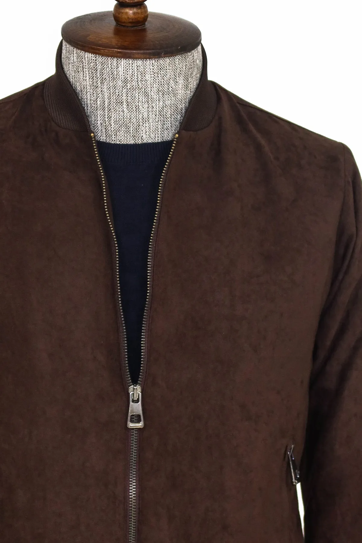 WSS Plain Zippered Pockets Brown Men Bomber Coat  - Singen