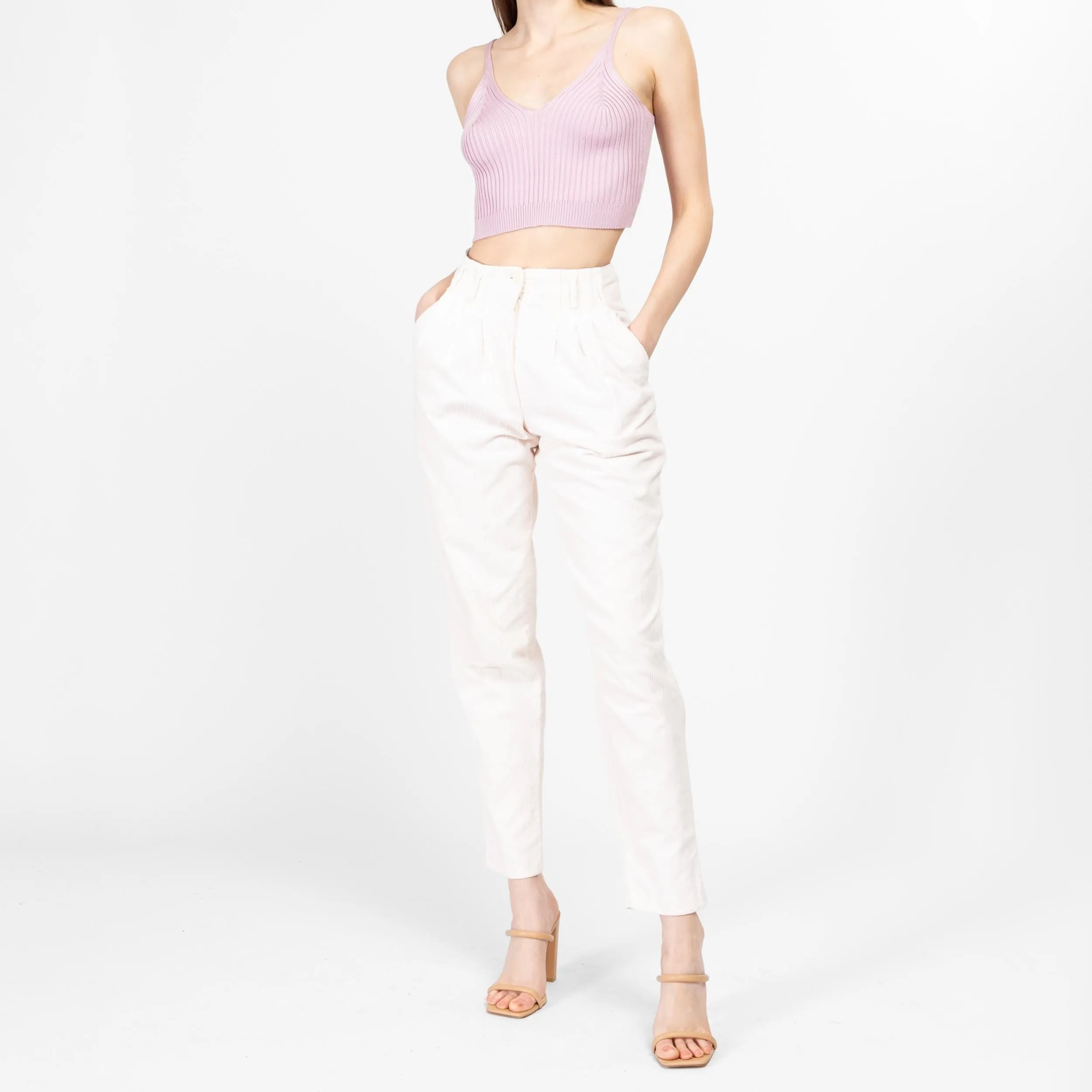 XS 80s White Corduroy High Waisted Pants 24"