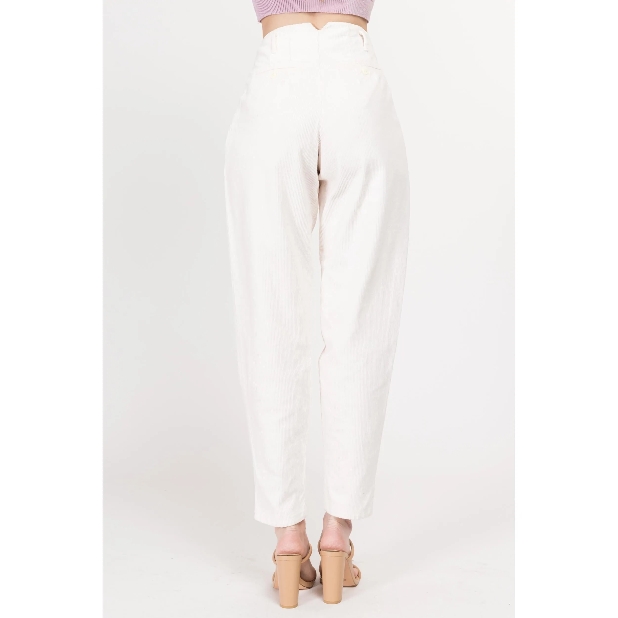 XS 80s White Corduroy High Waisted Pants 24"