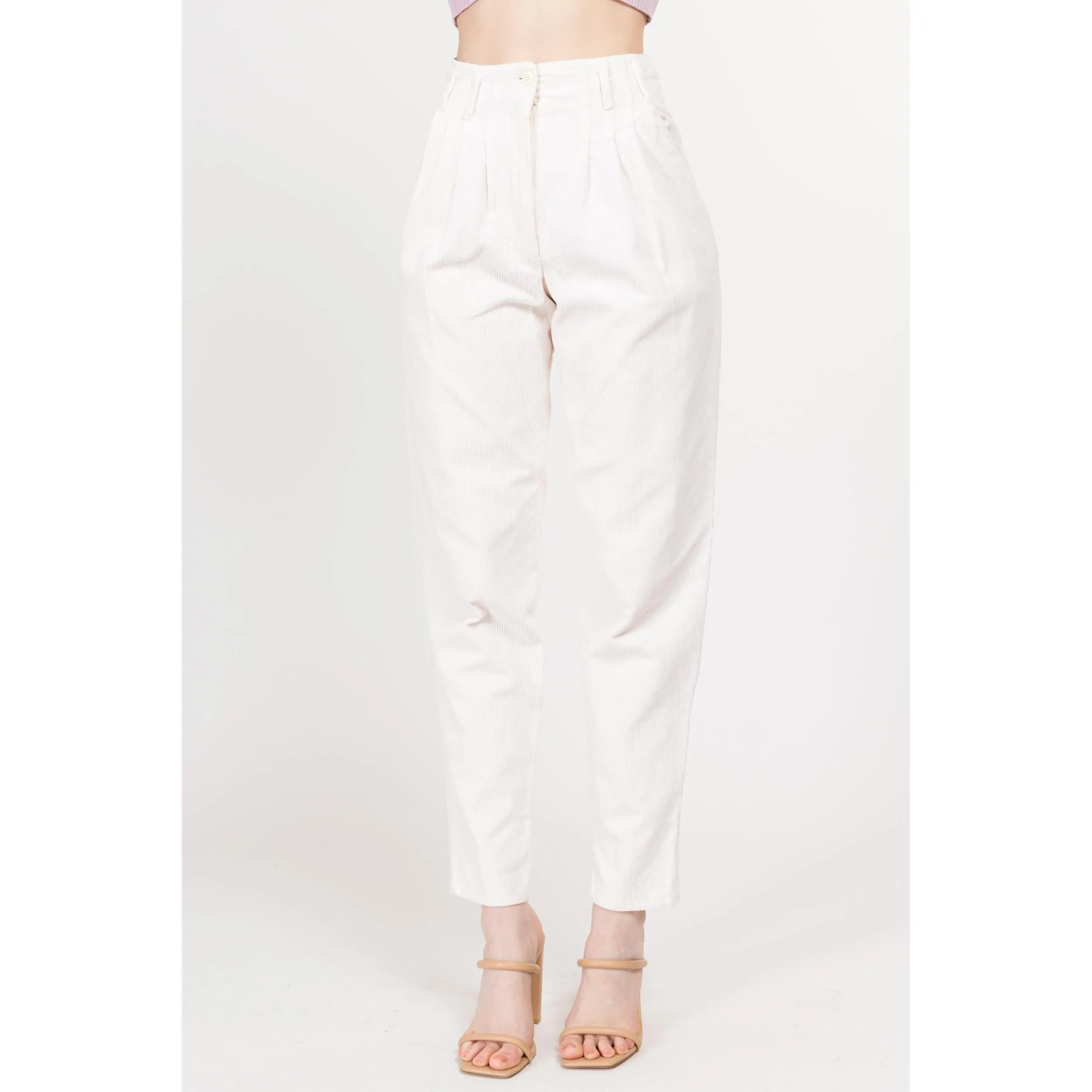 XS 80s White Corduroy High Waisted Pants 24"