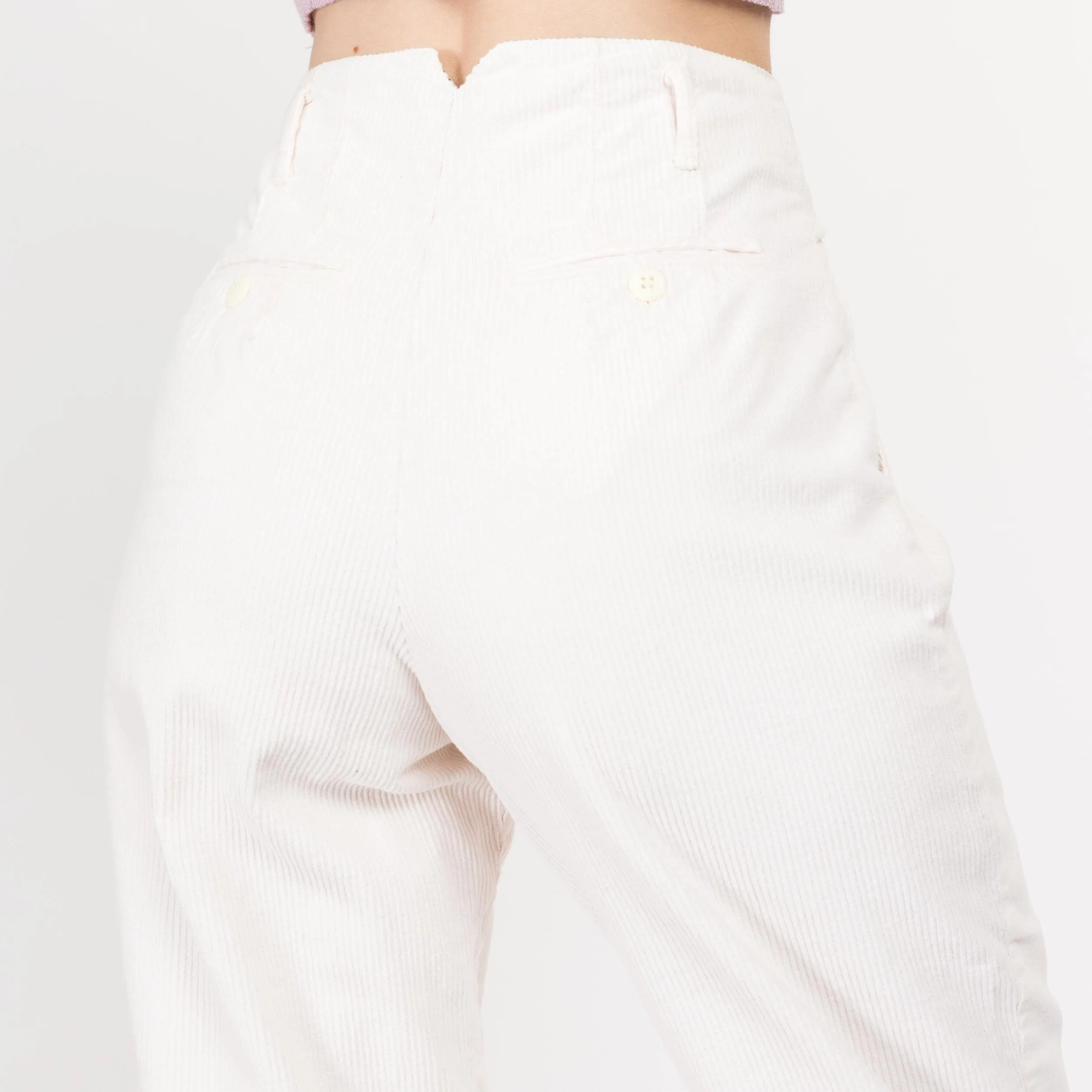 XS 80s White Corduroy High Waisted Pants 24"