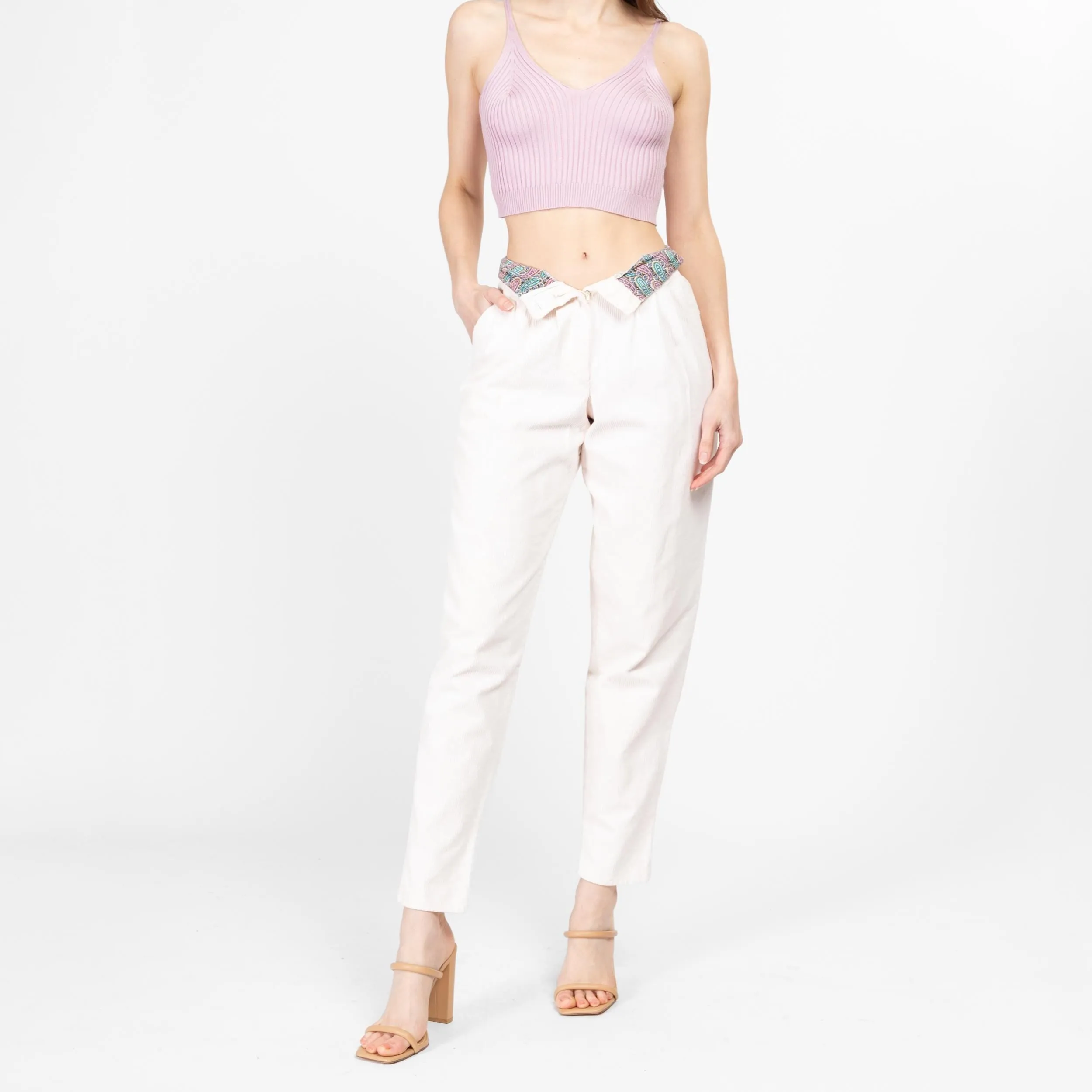XS 80s White Corduroy High Waisted Pants 24"