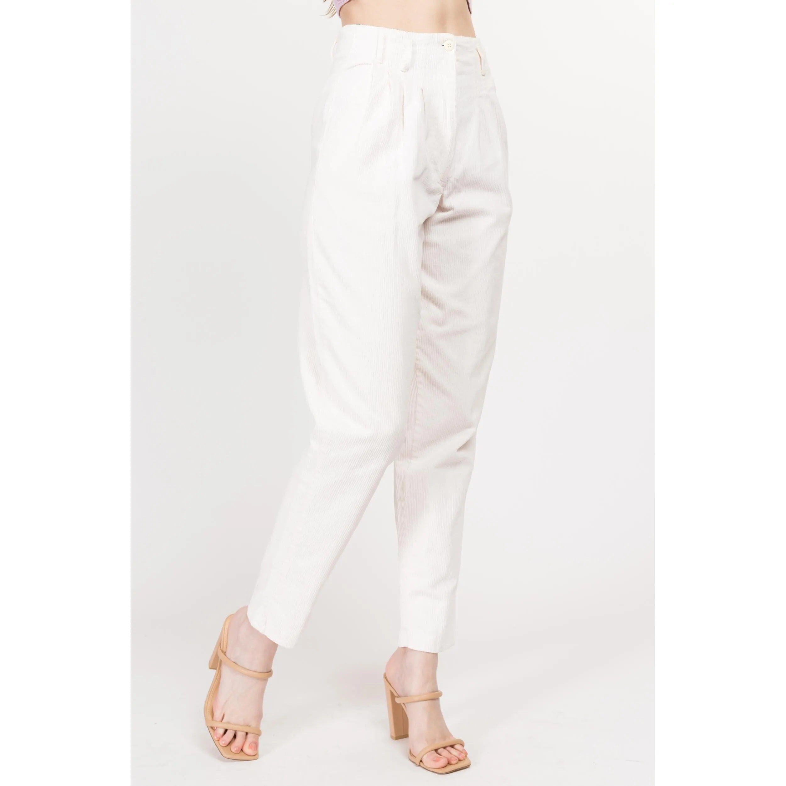 XS 80s White Corduroy High Waisted Pants 24"