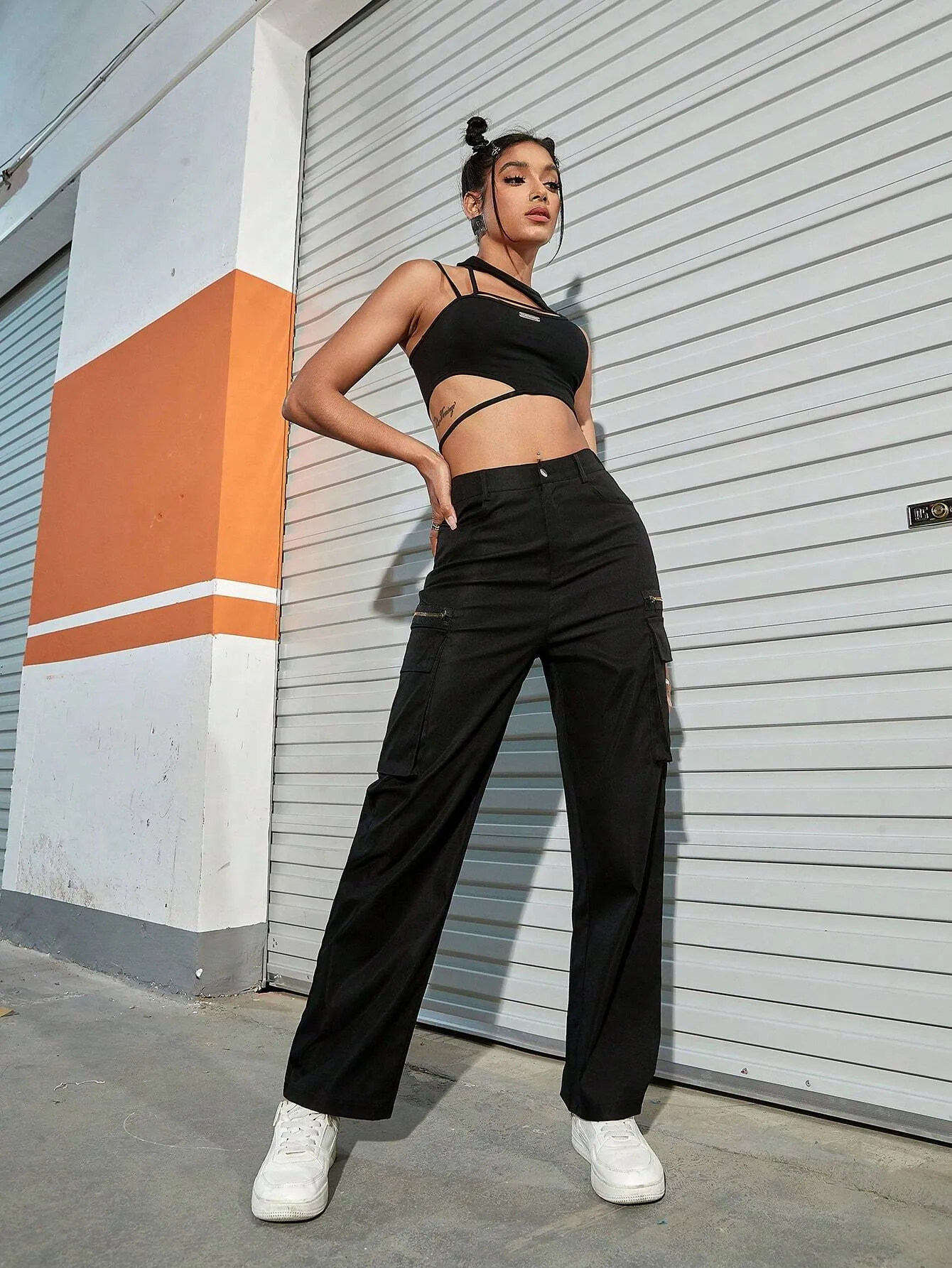 Zip Detail Flap Pocket Side Cargo Pant